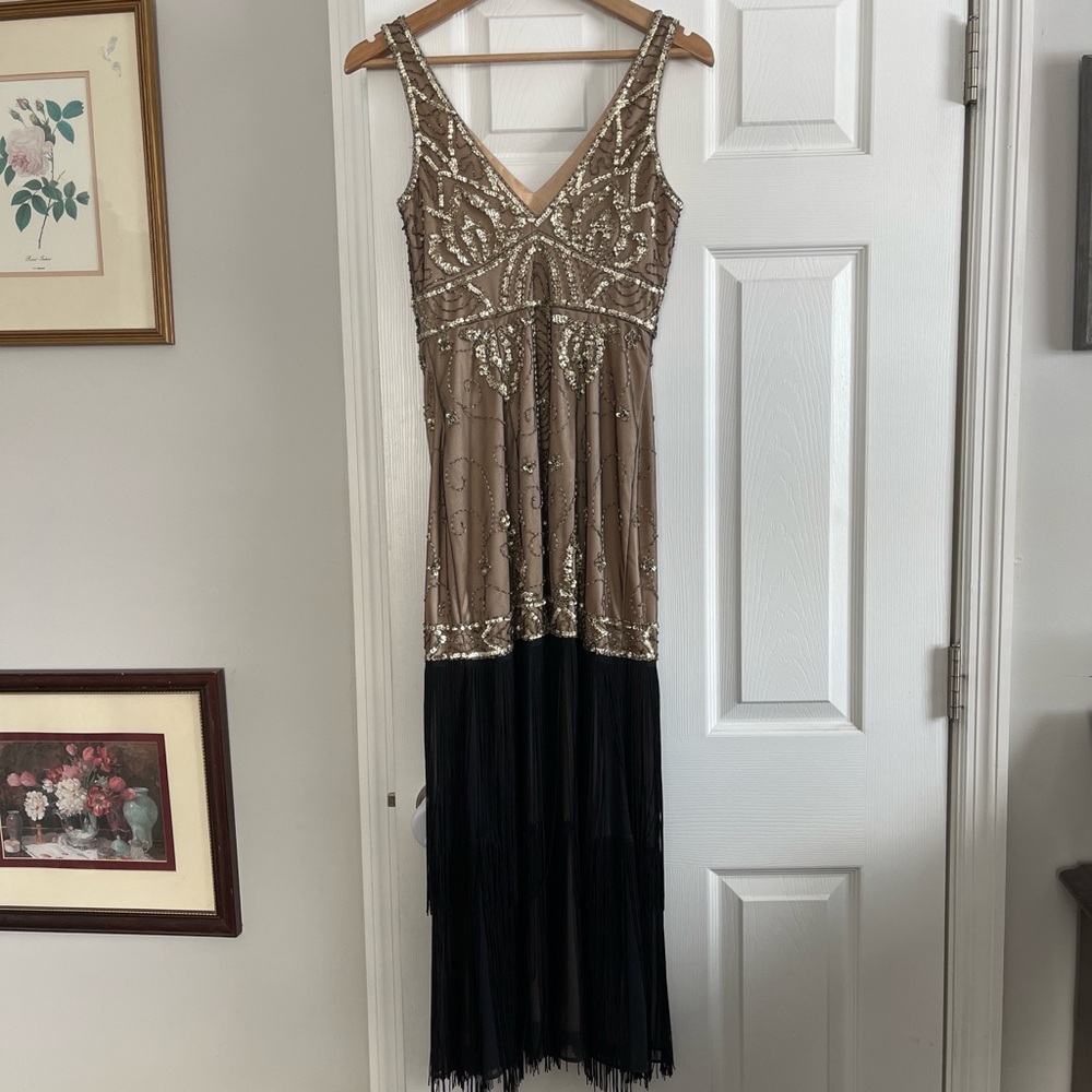 Sue Wong Sequin Embellished Dress in Black and Tan - Picture 9 of 9